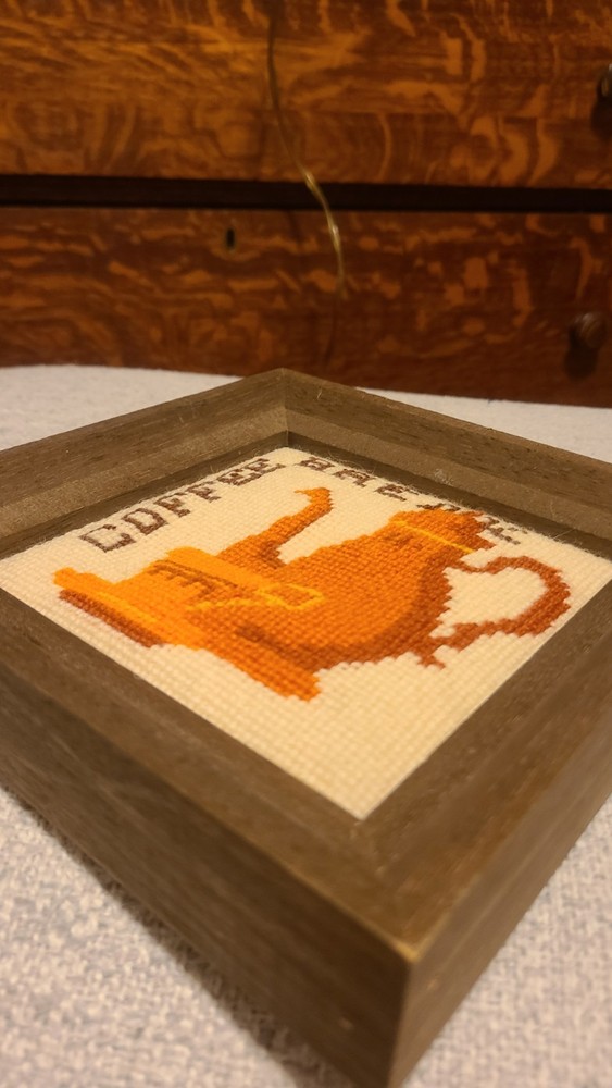 Vintage Cross Stitch Framed Coffee Break