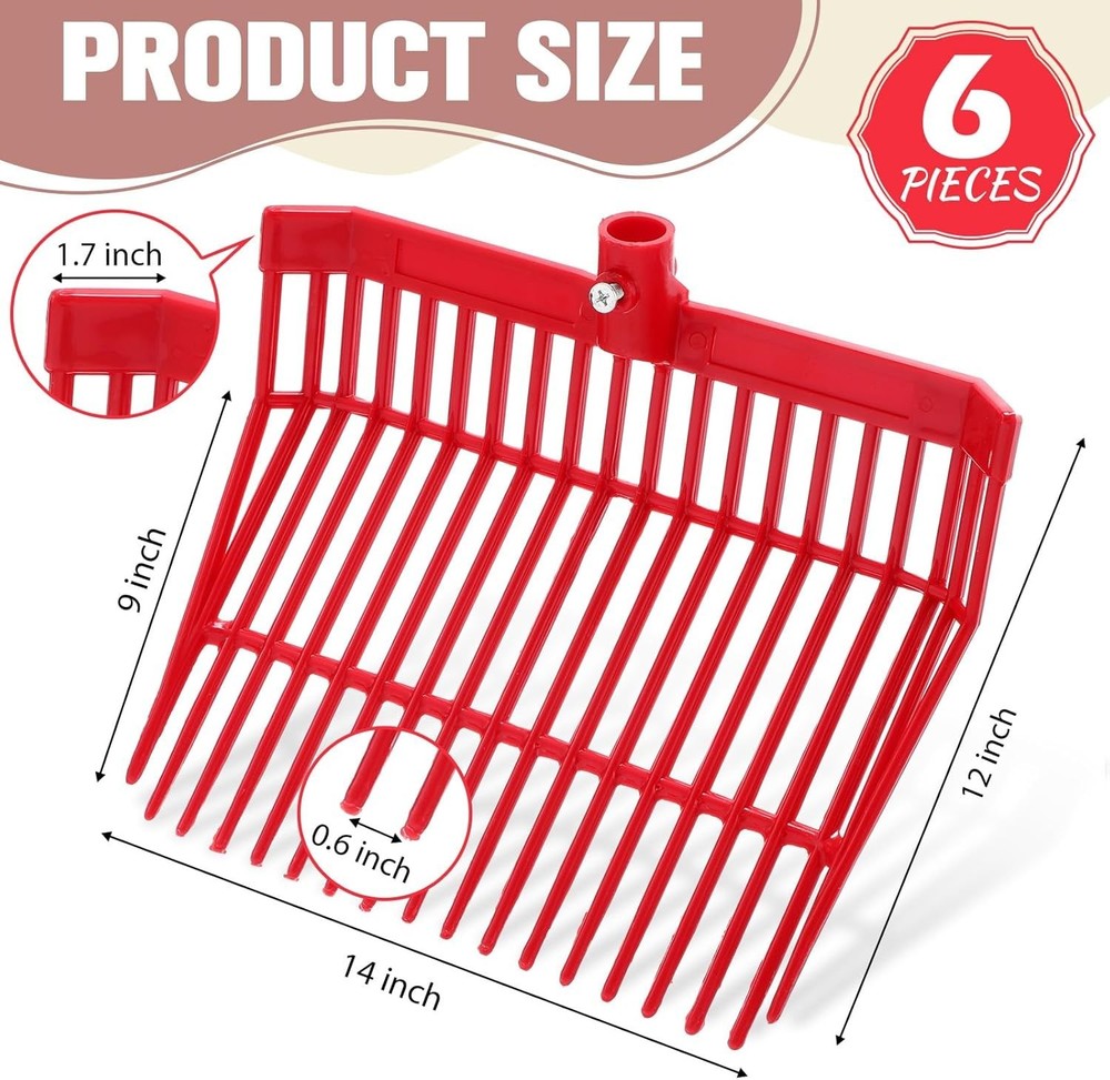 6 Pcs Manure Fork Replacement Head, 18 Tines Pitchfork Head with Screws and Nuts