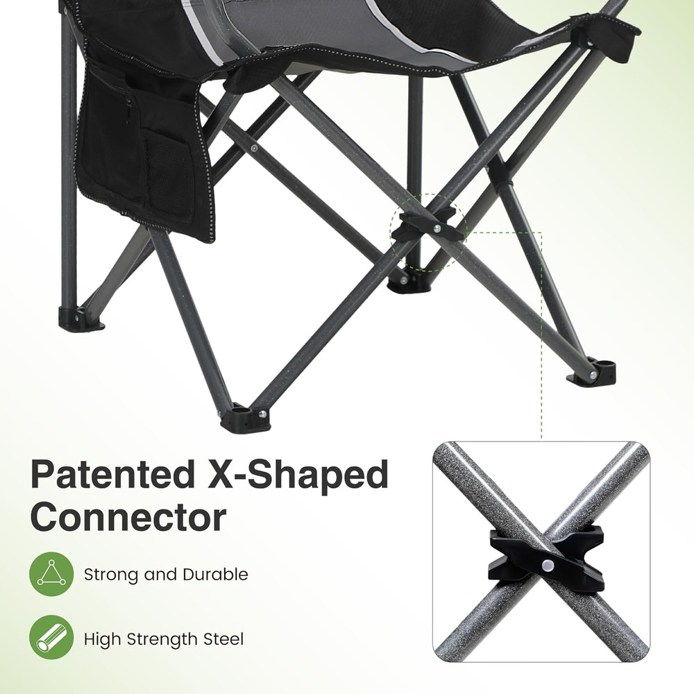 Oversized Camping Chair Set, 2-Pack Heavy Duty Folding Arm Chairs