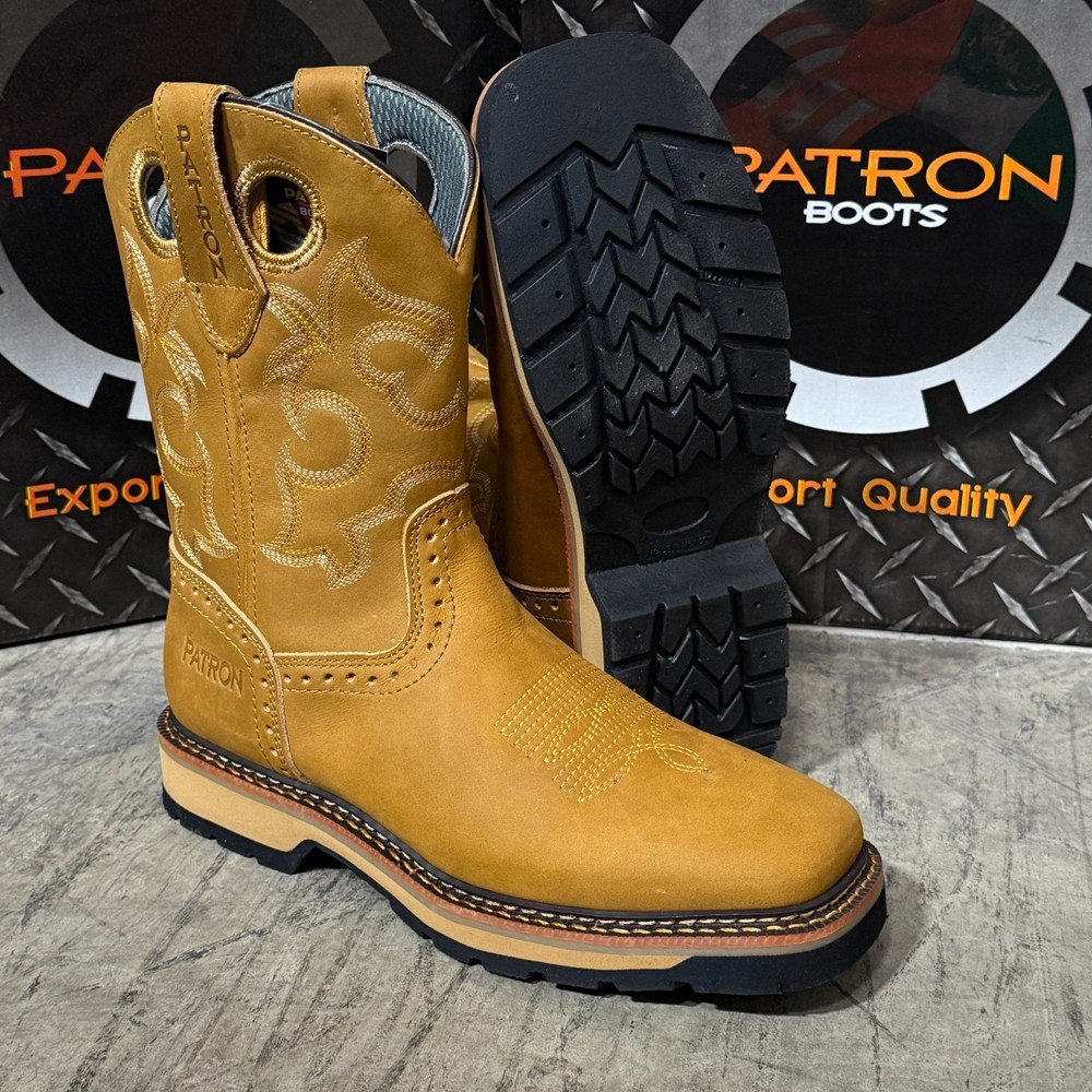 MEN'S BROWN FLOTER SQUARE TOE WORK BOOTS COWBOY SOFT TOE PULL ON BOTAS