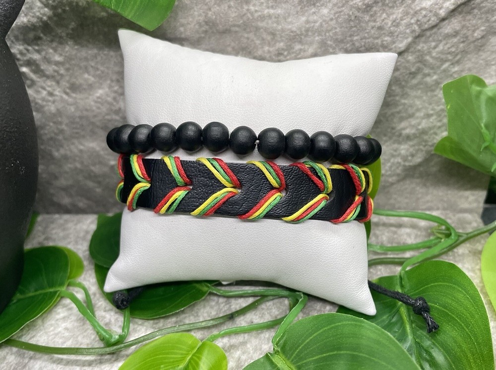 2 PC Leather Bracelet Stackable Adjustable Tie New  Free Ship B2841