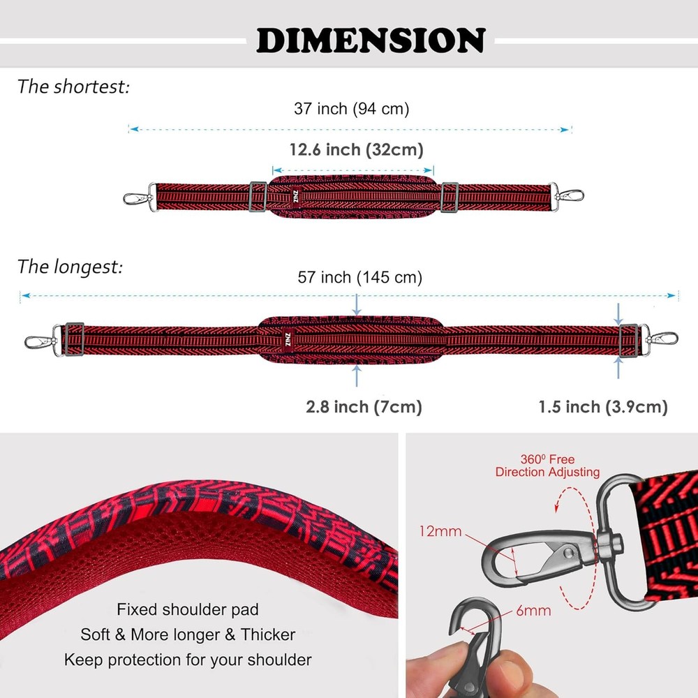 ZINZ Shoulder Strap, 57" Padded Adjustable Bag Straps Replacement...