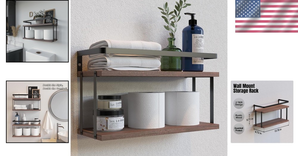 Chic Floating Bathroom Shelves with Protective Rail - Space-Efficient Storage