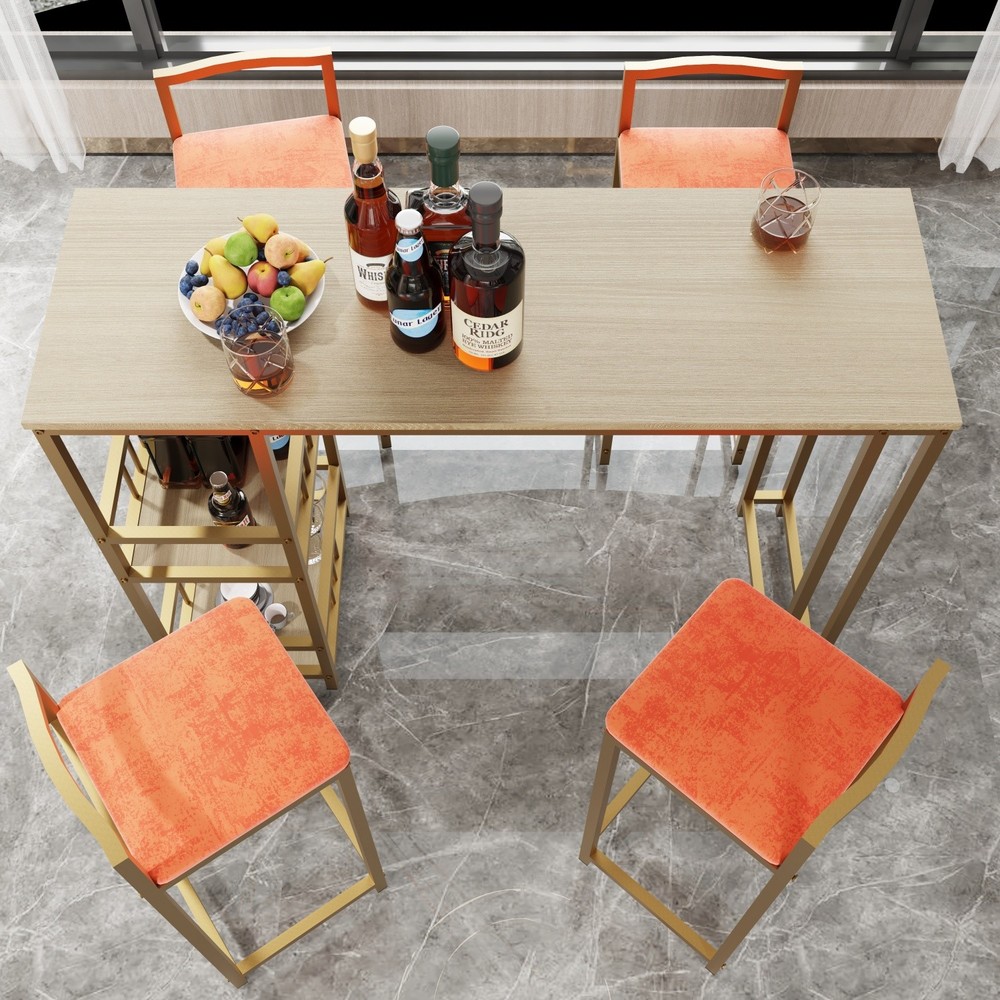 5 Piece Bar Table Set Counter Height Kitchen Rectangle Table w/ 4 Bar Chair