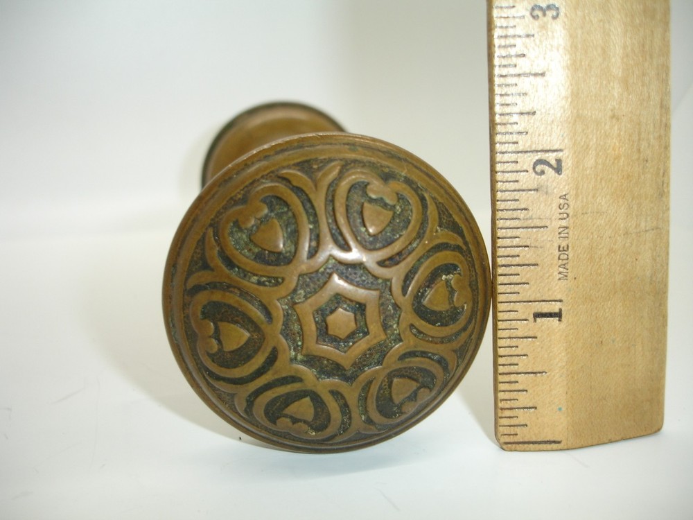 Antique Victorian ornate bronze HEART doorknob set brass CORBIN hardware knobs