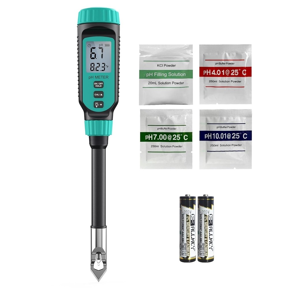 Professional Digital pH Meter & Soil Kit - Backlit LCD with Calibration