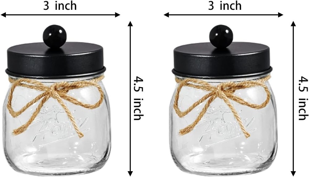 SheeChung 2 Pack Qtip Holders, Black Bathroom Decor, Cotton 2 Pack,
