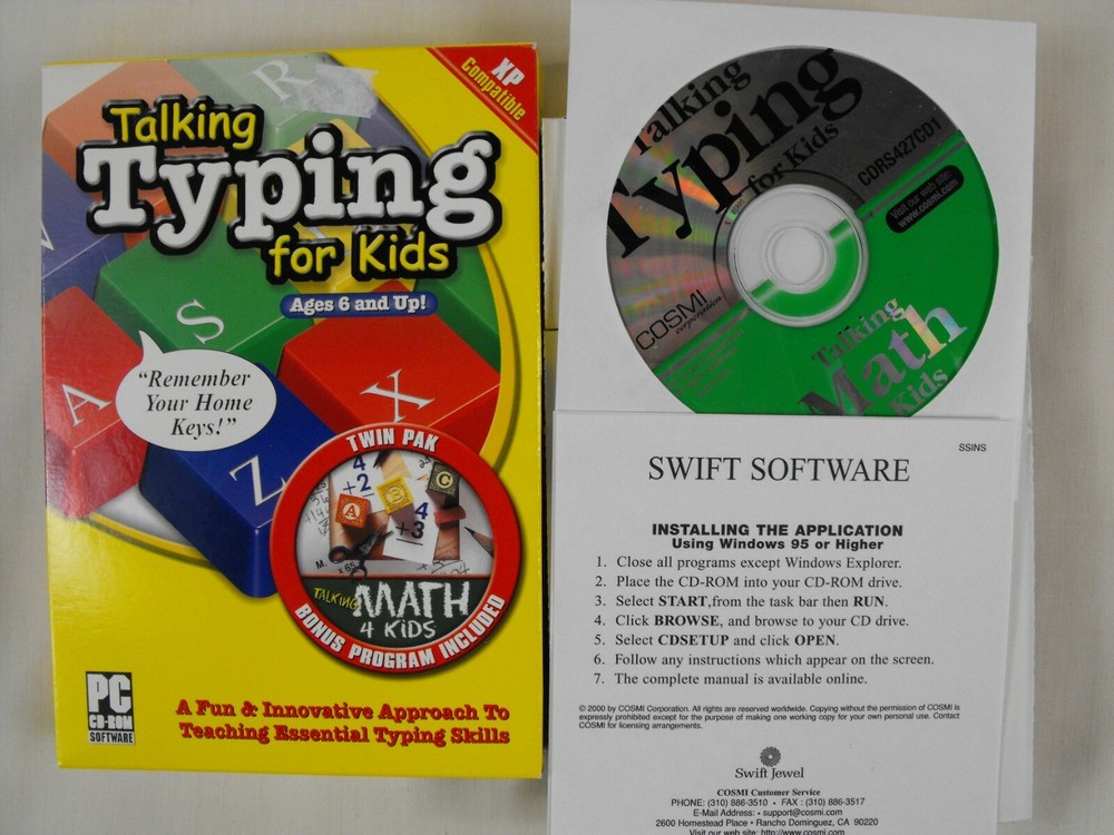 Cosmi Talking Typing for Kids (PC, 2003) in Box - Includes Talking Math 4 Kids