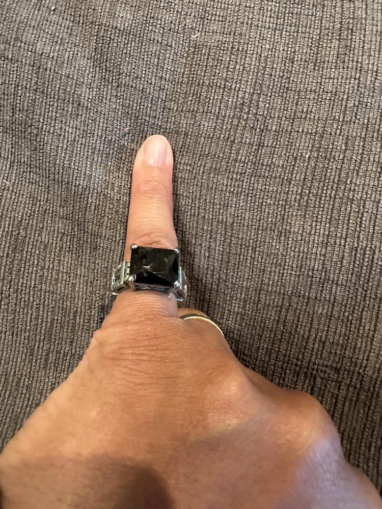 Silver Ring with Large Black Square Stone