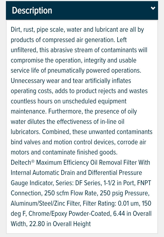 SPX DELTECH,DF250-A-12DG,COMPRESSED AIR FILTER PRE-OWNED