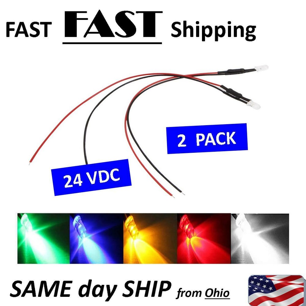 DC 24V LED Lamp Light Cable Emitting Diode 18cm 5mm - 2 PACK