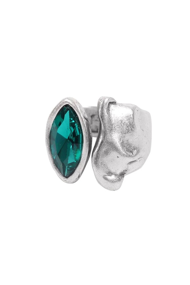 Handmade Green Crystal Brass Ring