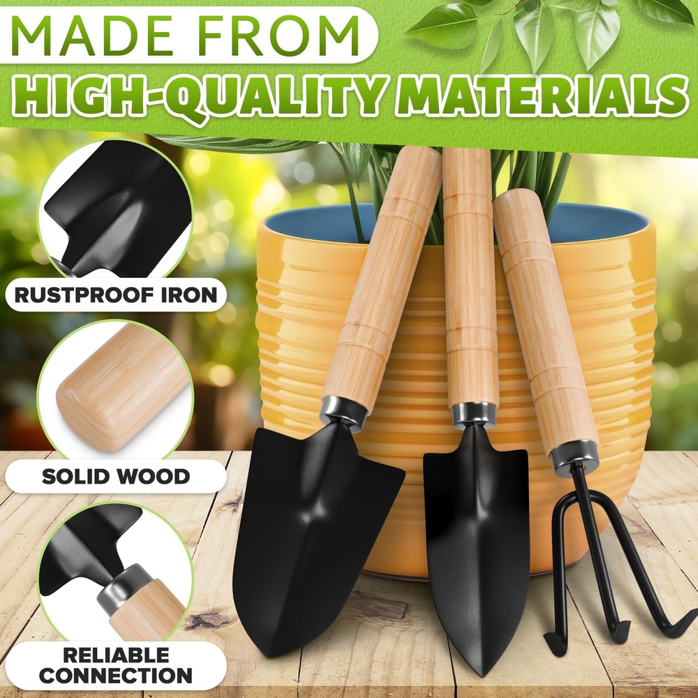 Small Garden Tools - 3 Pcs Mini Set with Black, Light Brown