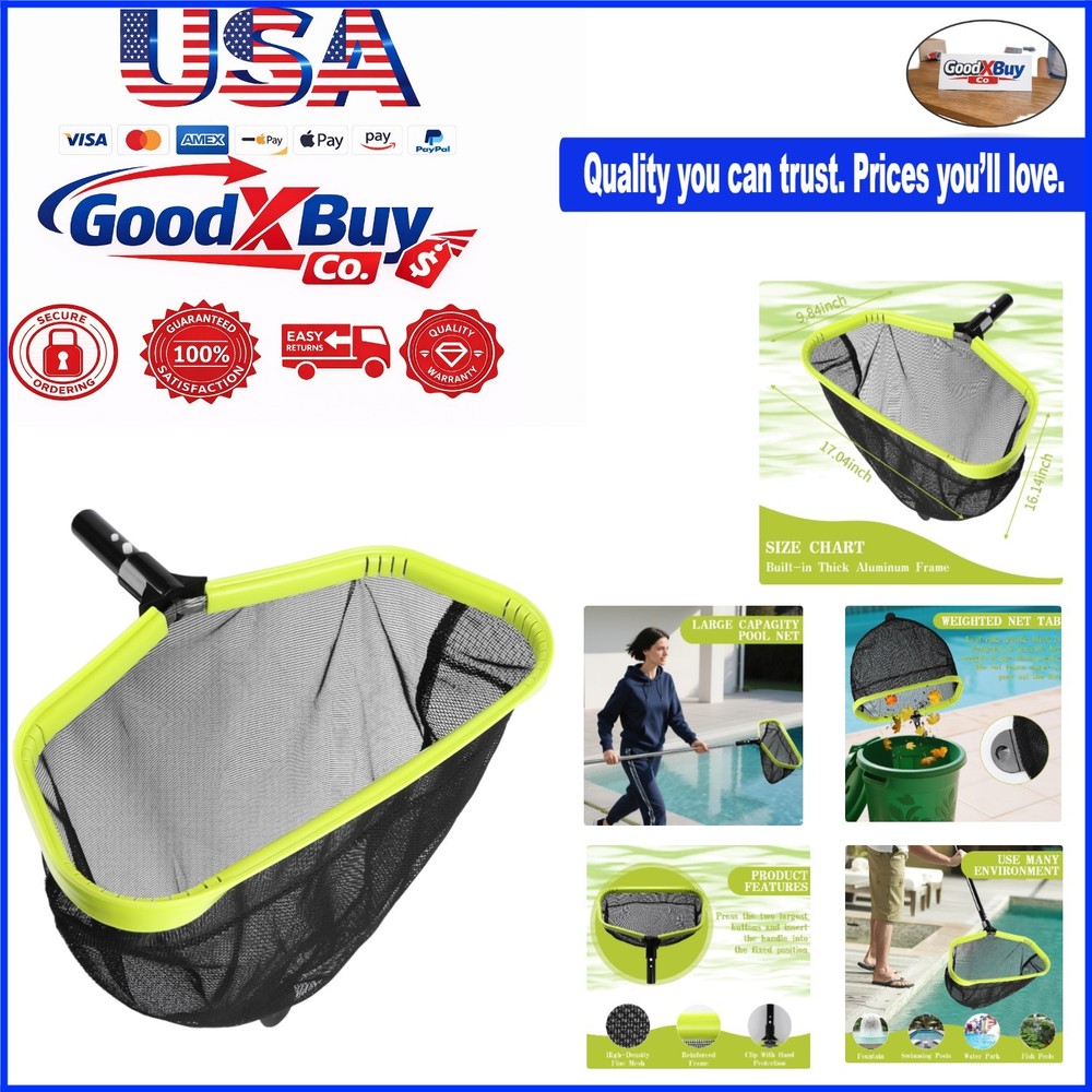 Deep Bag Pool Skimmer Net - Reinforced Frame Fine Mesh Leaf Rake for Pools & ...