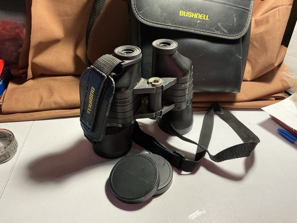 Bushnell Insta Vision Binoculars W/ Case, Lens Caps, Straps, Hand Strap