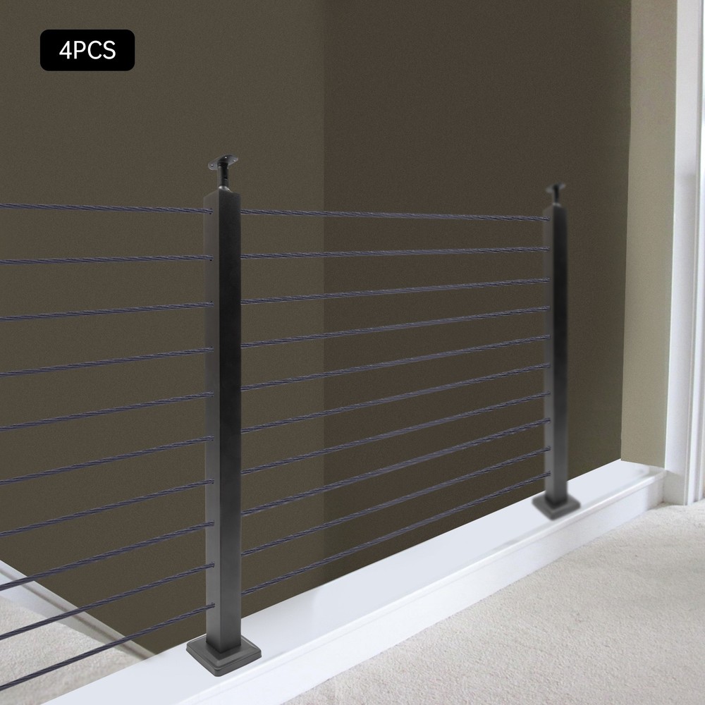 4PCS Cable Railing Posts 36"x2"x2" Adjustable Stainless Steel Pre-drilled Posts