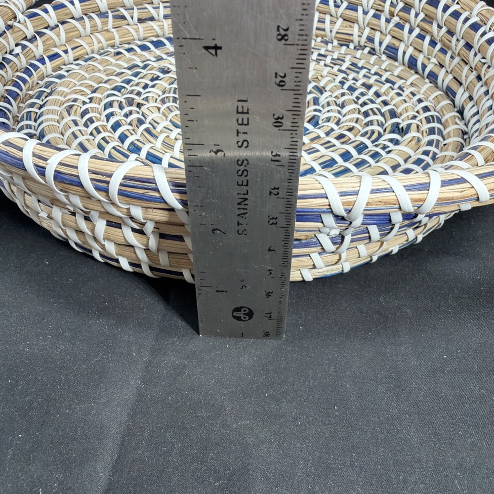 Large Seagrass Basket White Blue 12”