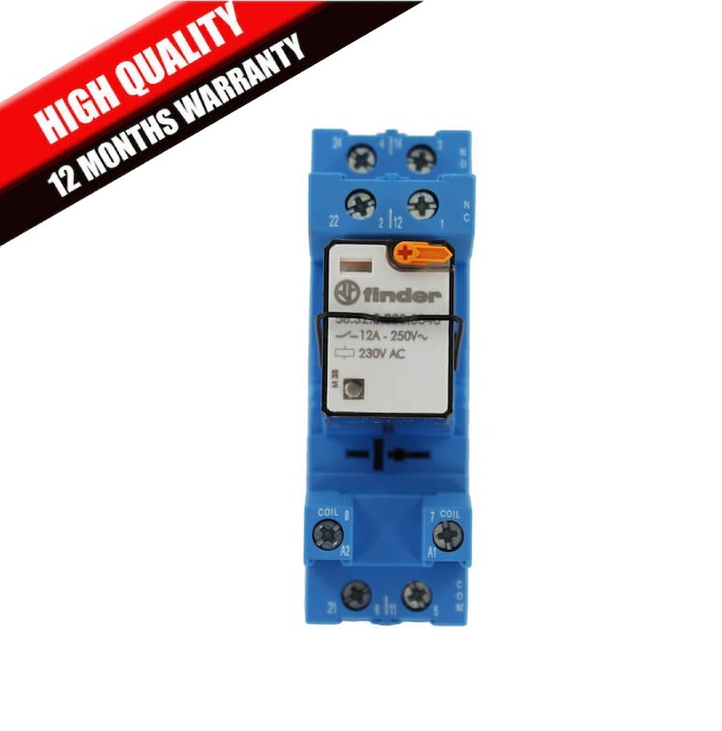 DIN Rail Socket + Relay for 230v AC to volt free contact for external controls
