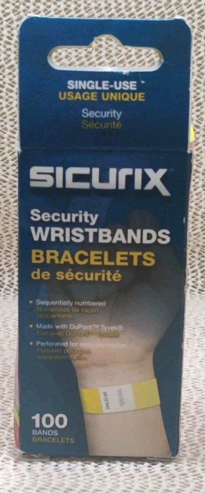 Sicurix Security Wristbands Sequentially Numbered Yellow 100ct.