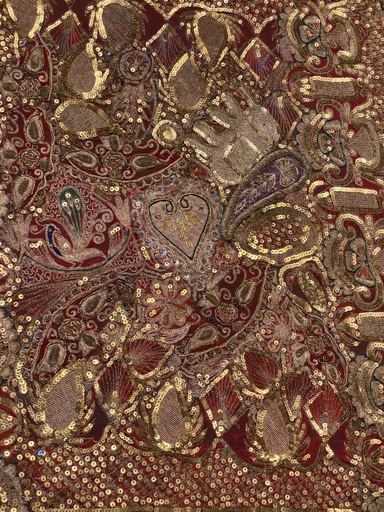 Antique Silver Thread Embroidery Wall Hanging Tapestry