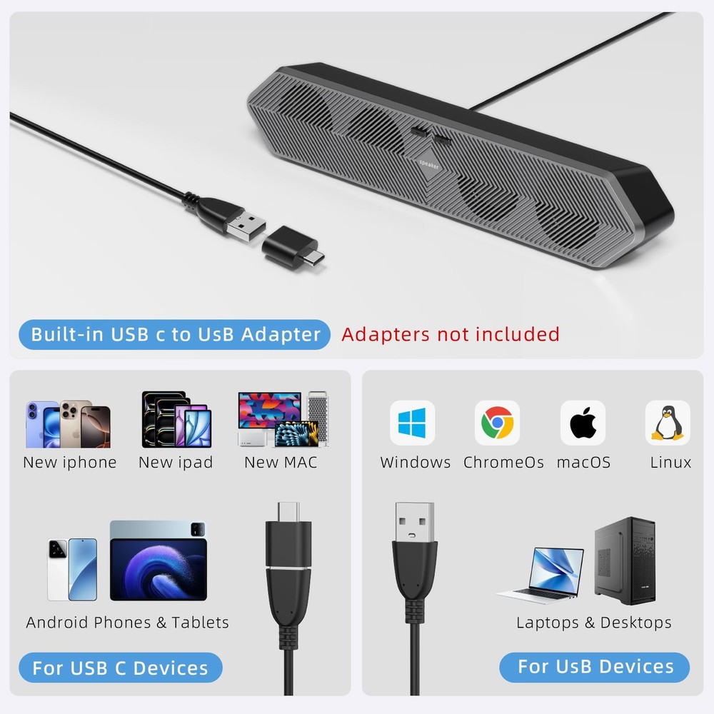 HPSWUW Computer Speakers for Desktop Pc, Wired USB Powered Bluetooth PC Speak...