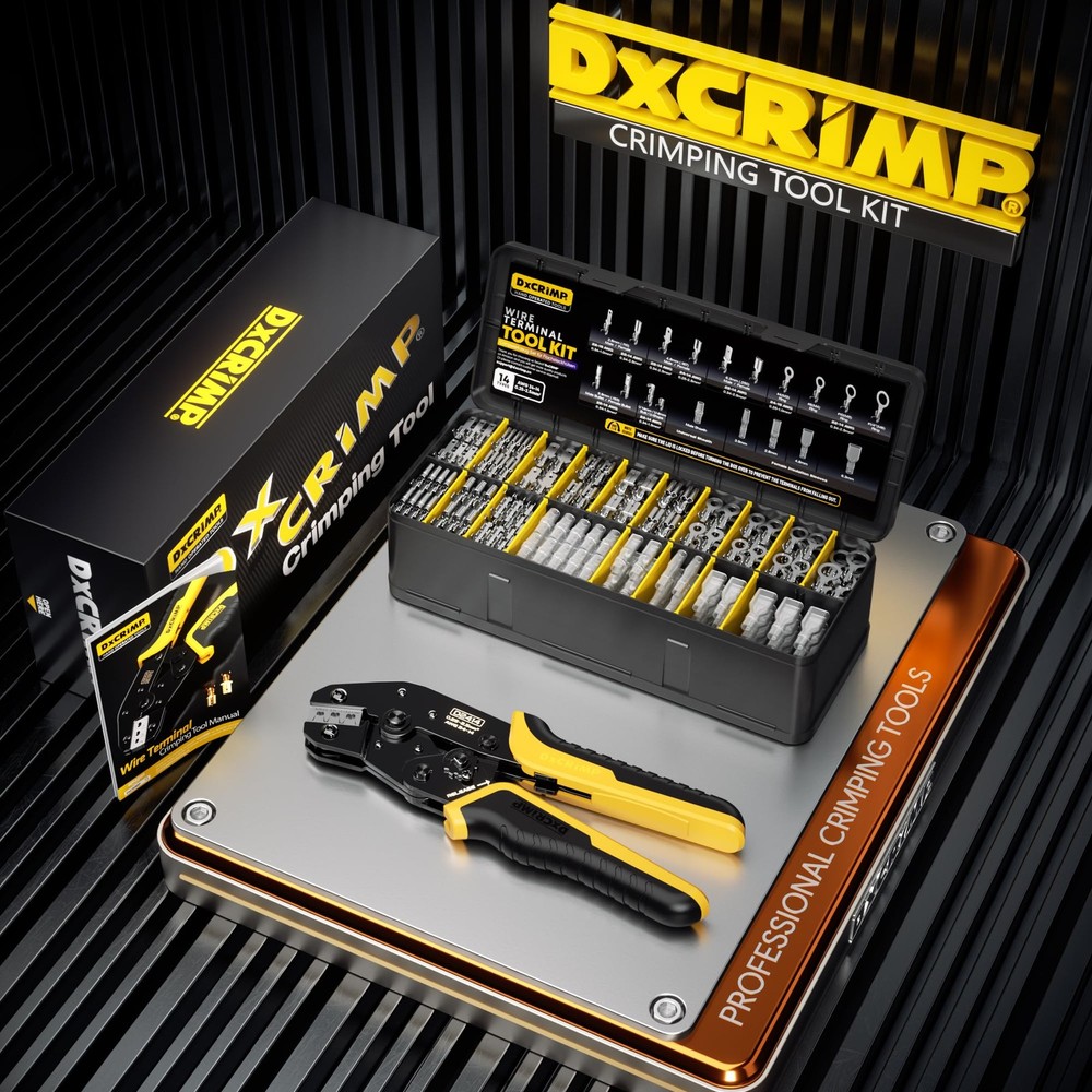 DxCRIMP Crimping Tool Kit, 14-Type Kit (Silver), Black and Yellow