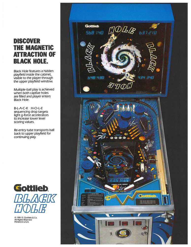 Black Hole Gottlieb Pinball Flyer / Ad Mint - (Export Single Backglass Version)
