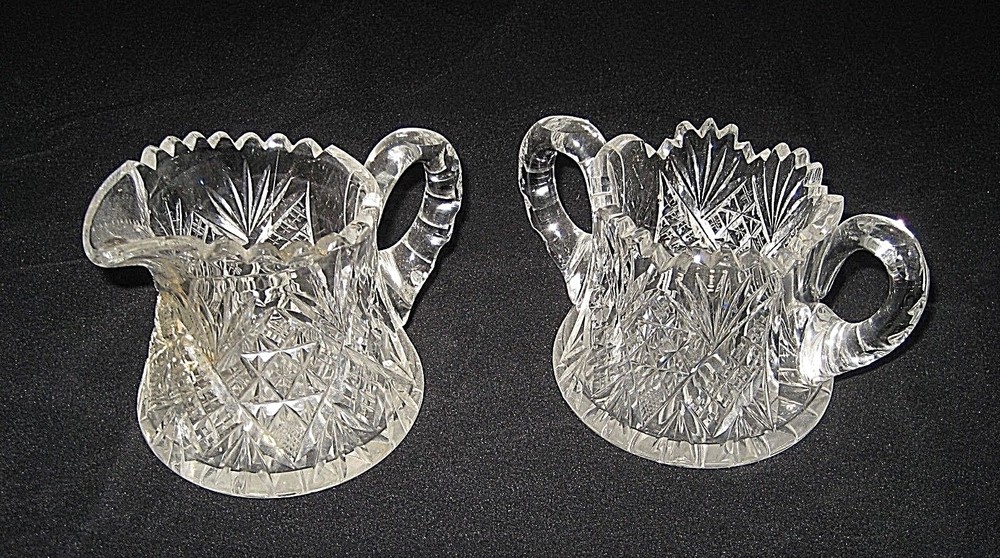 Antique Victorian Pressed Glass Creamer and Sugar Pineapple Pattern