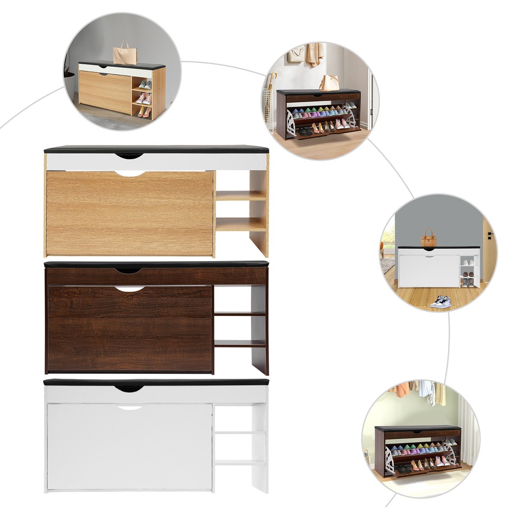 Space-Saving Triple-Fold Shoe Rack with Bench, Warm White, Entryway Storage