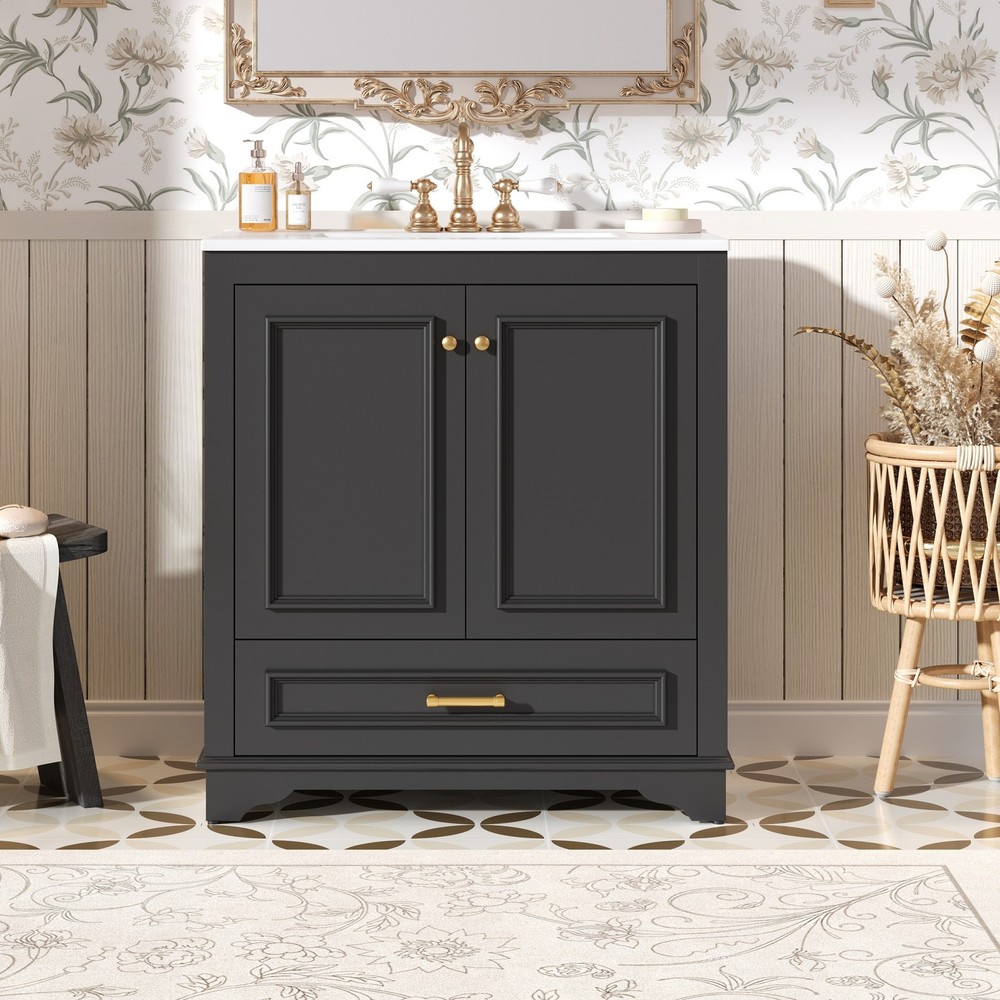 30" Luxurious Bathroom Vanity w/Ceramic Sink, Solid Wood Frame Storage Cabinet