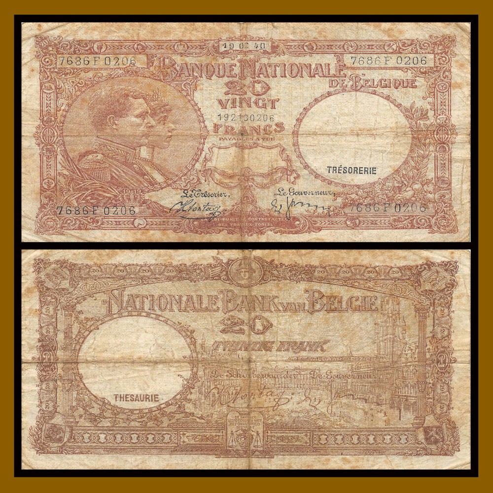 Belgium 20 Francs, 1940 P-111 (Cir)