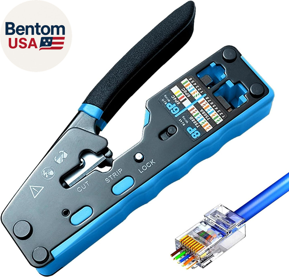 Network Tool Kit, Cat6 Cat5E Cat5 Crimping Tool RJ45 Crimp Tool Kit, Pass throug