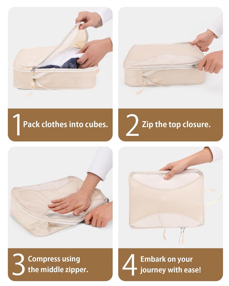 Compression Packing Cubes 12 Set, Suitcase Organizers, Extendable Packing Cub...