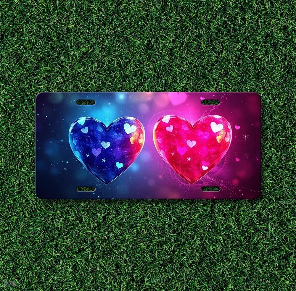 Romantic Hearts License Plate Optional Text Front Plate Special Gift