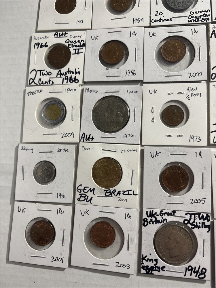 30 WORLD COINS LABELED IN CASES - FOREIGN COINS #2