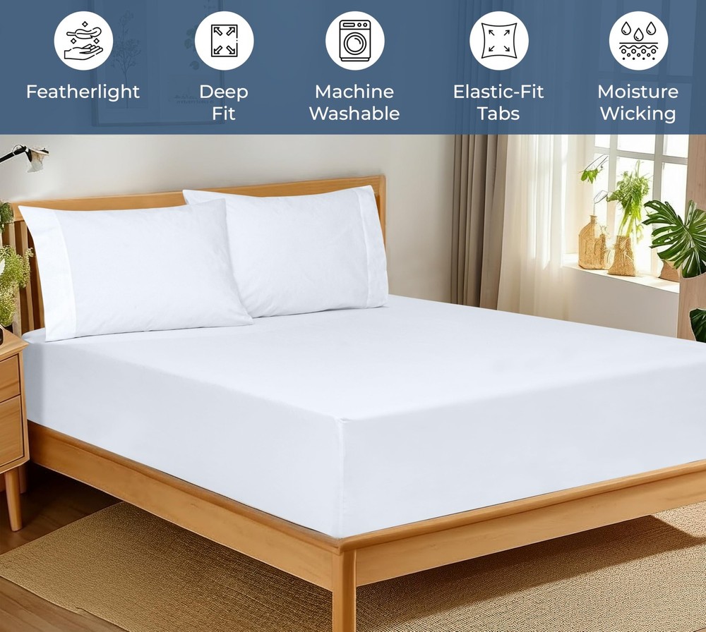100% Organic Cotton Fitted Sheet - Percale Weave - Super Soft Deep Pocket Bot...