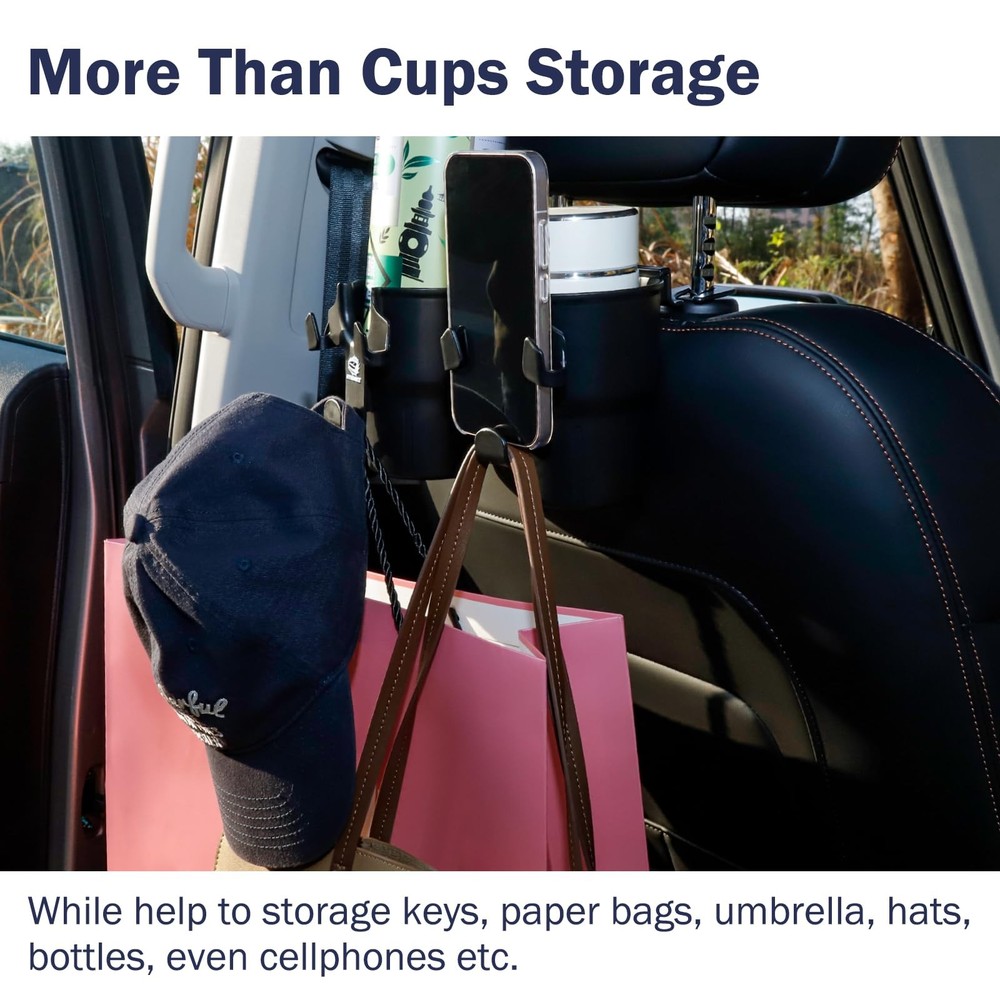 Back Seat Car Cup Holder Organizer for Bottles, Drinks & Coins 2 Pack