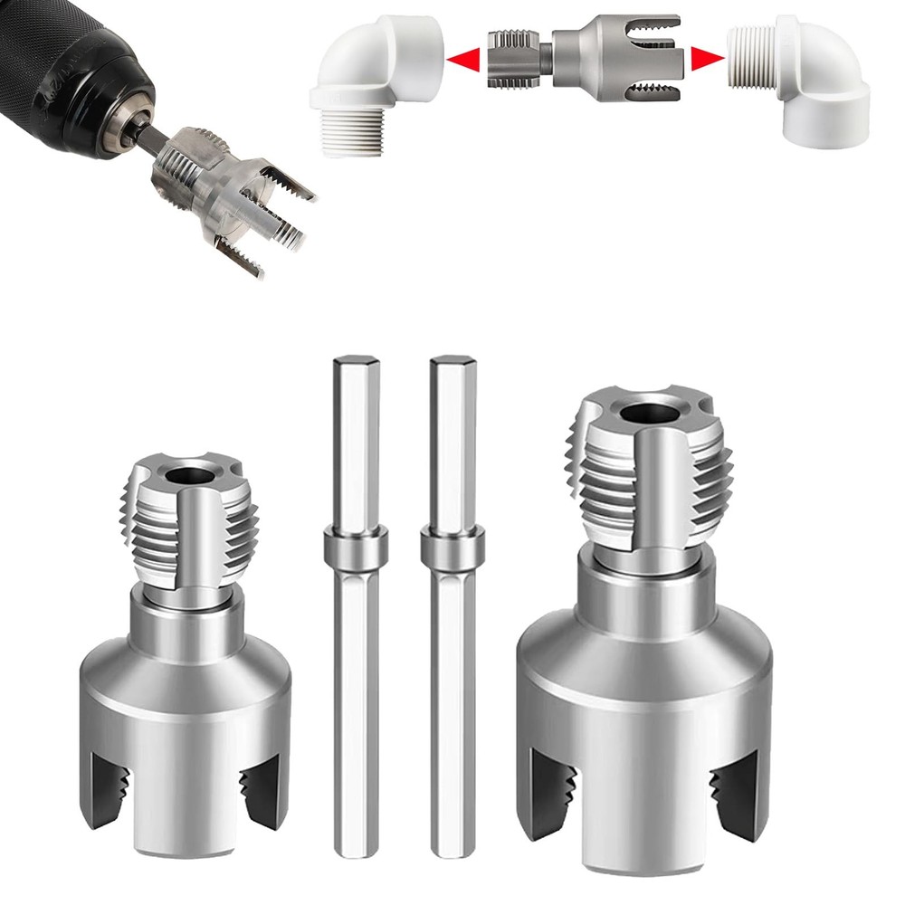 3PCS PVC Pipe Threader Kit 1/2 3/4 1 Inch NPT Drill Compatible Threading Tool