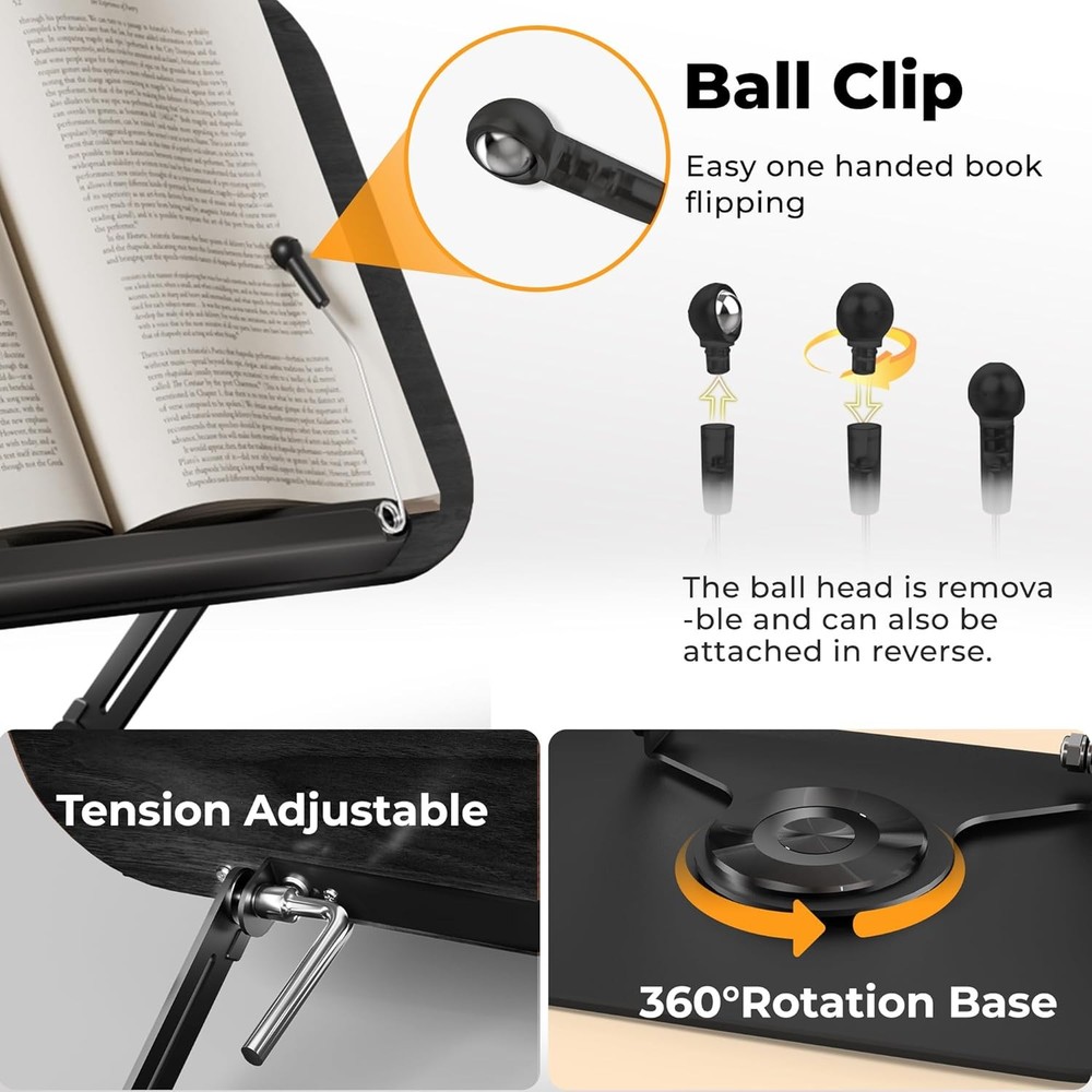 Book Stand Reading Adjustable Book Holder W/ 360° Rotating Bases Foldable