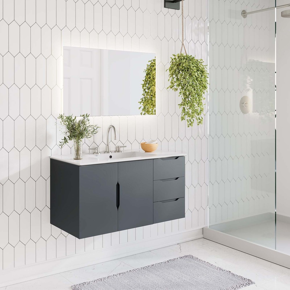 Modway Vitality 36" Wall-Mount Bathroom Vanity in Gray White
