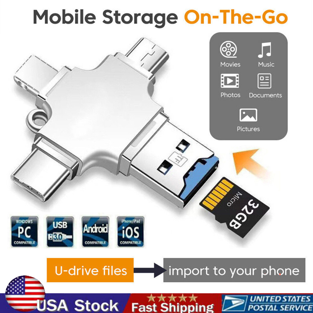 4 in 1 OTG Card Reader USB Micro TF Memory Card Adapter For iPhone Android PC US