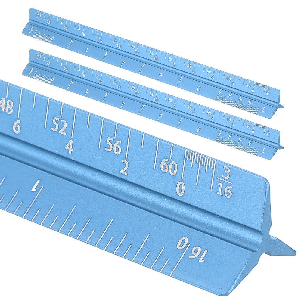 2 Pcs 7 Inch Imperial Architectural Triangular Scale Ruler Small Scale, Blue