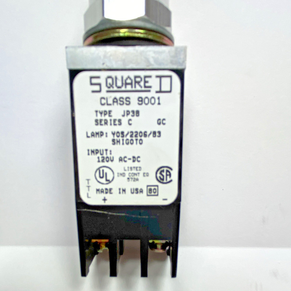 Square D Class 9001 Type JP38 Series C Panel Indicator Lamp Red 120V AC-DC
