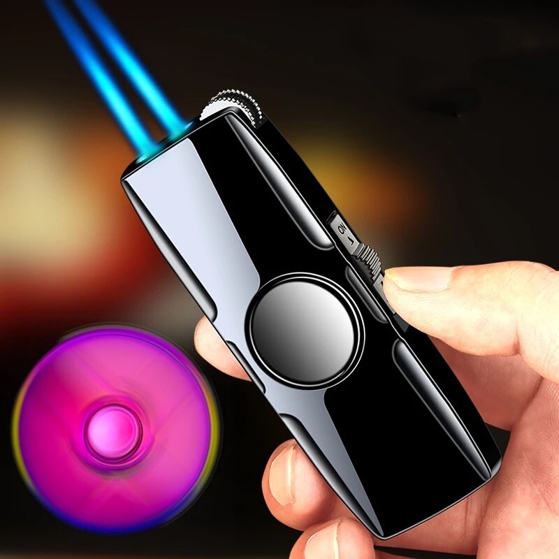 FIDGET SPINNER Twin Flame Jet Torch Lighter Windproof Cigar Refillable RAINBOW