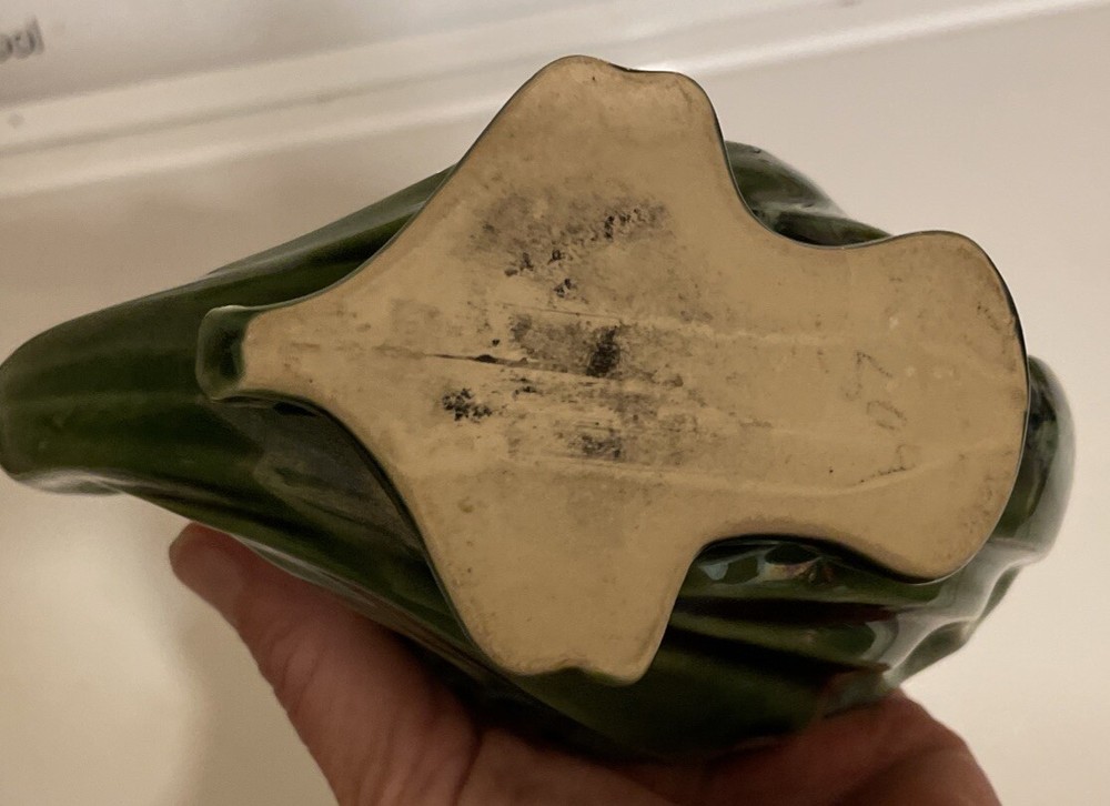 Vintage Small Cornucopia Design Green With Drip Pattern Planter Dish USA 130
