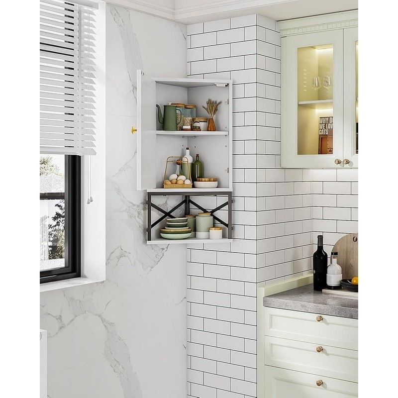 Wall Mounted Corner Bathroom Cabinet Adjustable Storage Space Saver Organizer US