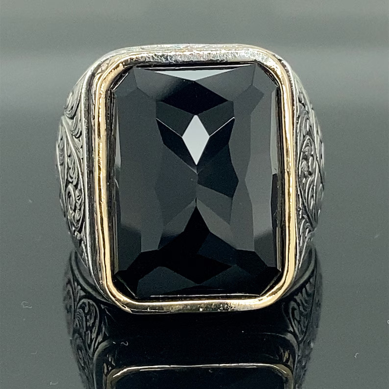 Men Onyx Black Stone Ring Solid 925 Sterling Silver Ottoman Handmade Gift