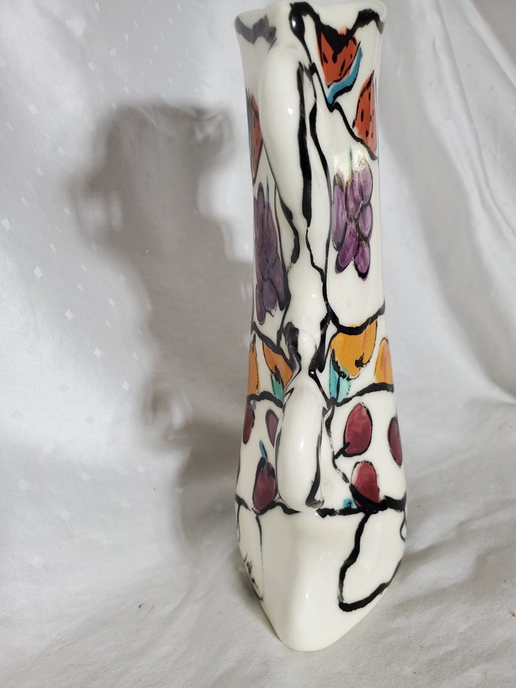 Tea Cup Stacked Ceramic Vase w/ handpainted fruit