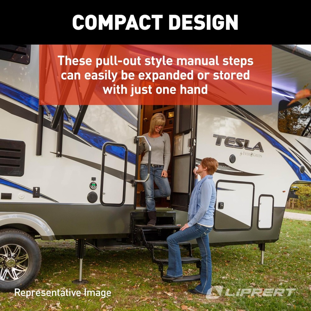 Lippert Components Radius 24" Single Manual RV Step Assembly, Standard, Black