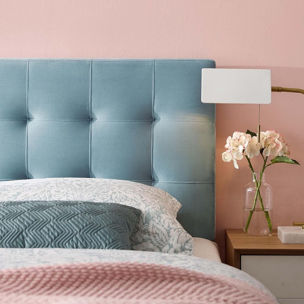 Modway Lily Biscuit Tufted Full Performance Velvet Headboard, Light Blue
